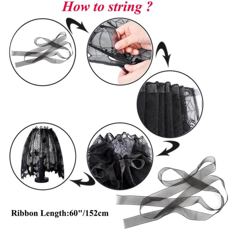 Orgrimmar 2 PCS Halloween Spider Web Lamp Shades Topper Lace Cobweb Window Door Fireplace Mantle Scarf Cover with 2 PCS Ribbon for Halloween Themed Party Decoration, 20" x 60" - Image 5